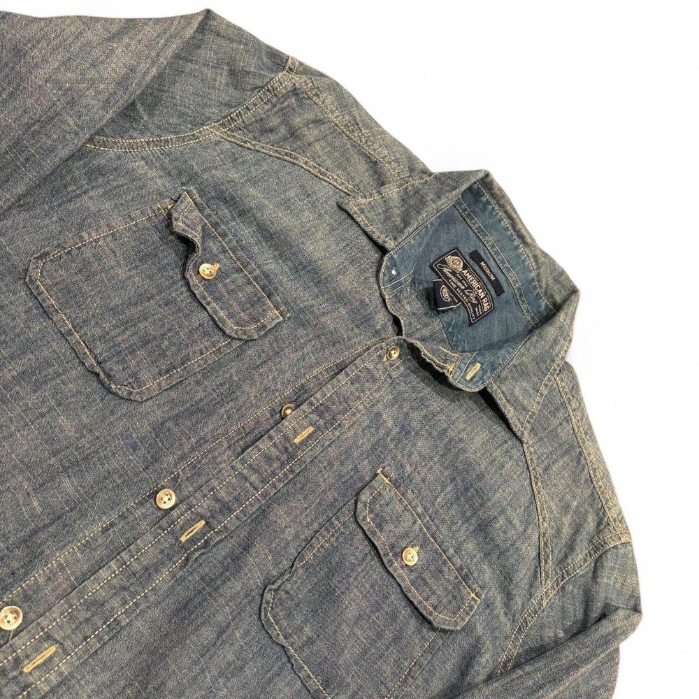 American Rag Mens Long Sleeve Chambray Button Up Shirt Blue Medium